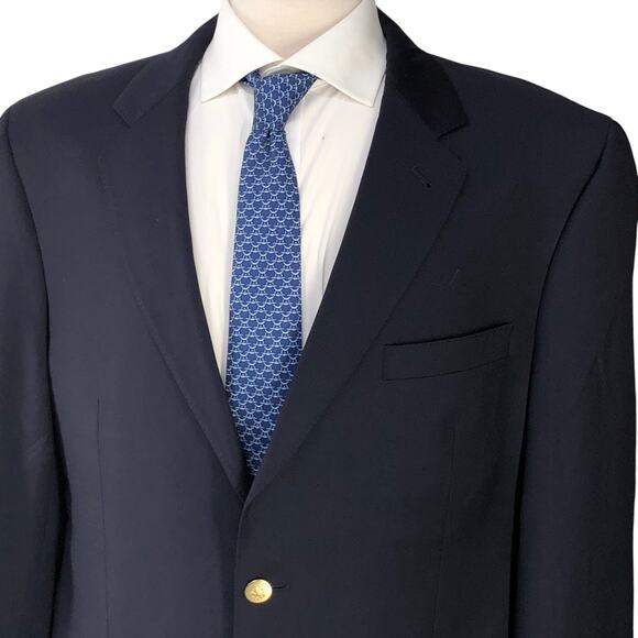 Jos A Bank Signature Gold Mens Size 42R Blazer Jacket Classic Navy Gold Buttons - Picture 2 of 16